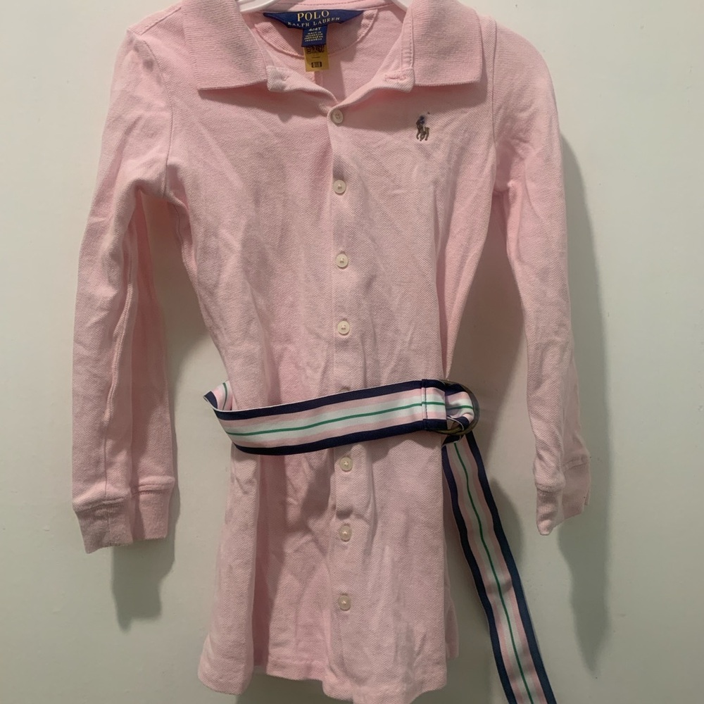 Kids Polo Ralph Lauren Pink Button-Up Dress with Belt